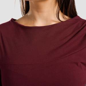Asymmetrical Maroon Yoga <b>Top</b> Spandex Sportswear Front Logo Fashion Design Plus Size Lightweight Solid Style for Fitness Winter - Product Image 6