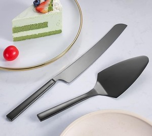 Bulk Customized Logo <b>Cake</b> Server Set Stainless Steel Black Pizza <b>Cake</b> <b>Cutter</b> Wedding Metal <b>Cake</b> Knife and Server Set - Product Image 2