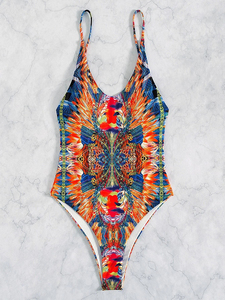 Traje de Baño Enterizo para Mujer Talla Grande, Cuello en V, Deportivo, Estampado, Venta al por Mayor, Ropa de Playa - Product Image 3