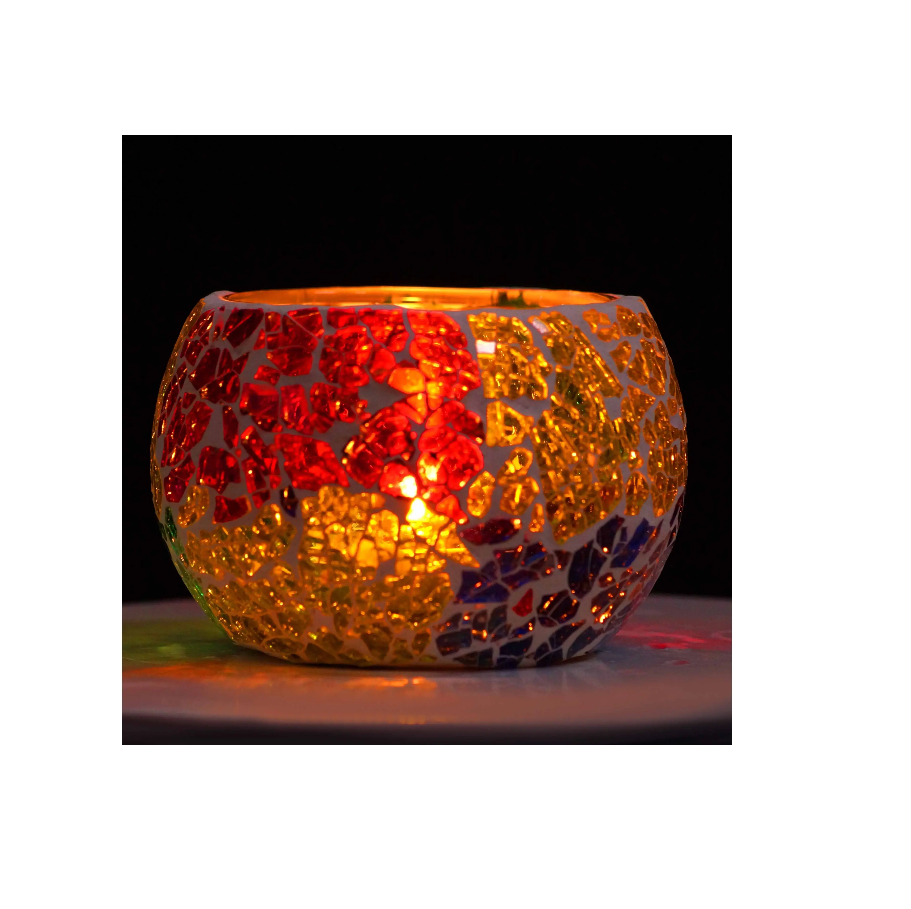 Qualidade superior vidro castiçal colorido tema moderno multi-tamanho vidro mosaico tealight titular para decoração de casa