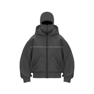 Sweat à capuche personnalisé pour homme, épais, surdimensionné, double capuche avec fermeture éclair brodée, épaules tombantes, motif imprimé automne - Product Image 2