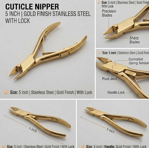 Professional <b>Cuticle</b> Nipper 5 Inch With Lock Stainless Steel Mirror Gold Titanium Finish Nail <b>Cuticle</b> <b>Tool</b> Manicure Pedicure - Product Image 6