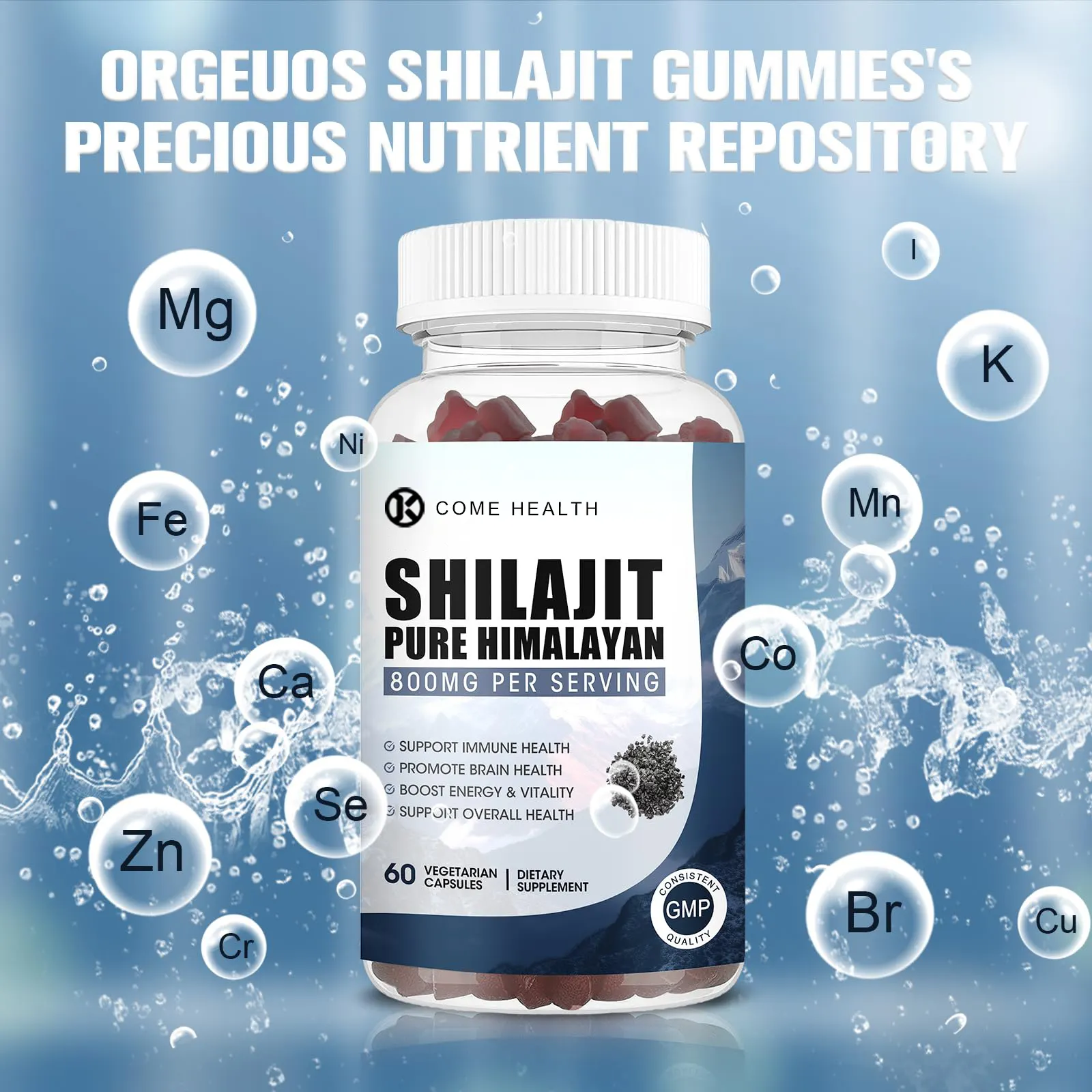 Pabrik OEM langsung kesehatan keseluruhan murni ekstrak Himalaya Shilajit Gummies Vitamin alami & Mineral kaya akan permen karet