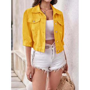 Giacca di jeans corta colorata con decorazioni a bottoni, design crop top alla moda - Product Image 1