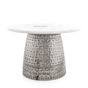 Base martelée en métal argenté avec support en marbre Cascades pour le ramadan Eid Support rond décoratif pour dates et chocolat - Product Image 3