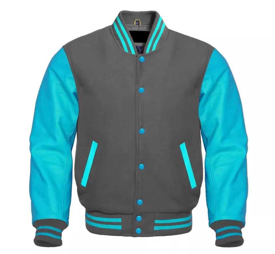 Blue and Grey Varsity Jackets - Customizable & Wholesale