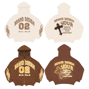 Unisex Heavyweight Cotton Double Zip Knit Fleece Sweatshirt Custom High Quality Vintage Print Acid Wash Technique Front Winter - Product Image 3