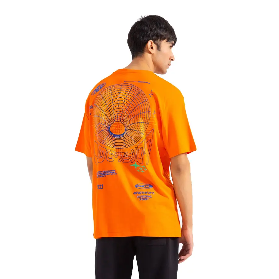 Streetwear Men Orange Heavyweight Cotton Screen Printed Design T Shirts Men Round Neck Drop Shoulder T Shirts In Low MOQ 2024