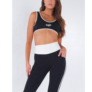 Conjunto Deportivo de Dos Piezas con Costuras en Contraste, Top Deportivo y Leggings de Poliéster/Nailon para Yoga - Product Image 6