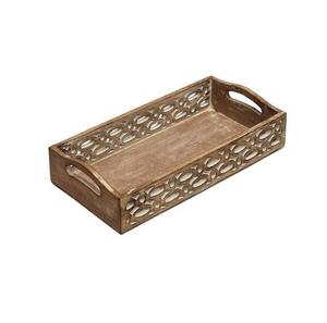 Plateau de service rond en bois de luxe avec un beau design imprimé en émail - Product Image 2