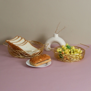 Kitchen Fruit Bowl <b>Wire</b> <b>Basket</b> Round Iron Storage Food Organizer Holder Metal <b>Wire</b> Fruit <b>Basket</b> - Product Image 1