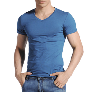 100% algodón poliéster cuello en V camisetas hombres alta calidad músculo culturismo cuello en V Top hombres personalizar camisetas de manga corta - Product Image 3