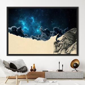 ภาพพิมพ์บนผ้าใบ "การสูบบุหรี่ในอวกาศ" ศิลปะตกแต่งผนังแนวเหนือจริงสมัยใหม่,1P:กรอบสีดำ - Product Image 1