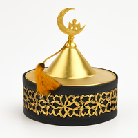 Pot de Date Islamique en Métal Rouge avec Couvercle en Croissant de Lune Boîte Cadeau Ramadan Eid Mubarak Porte-Fruits Secs Décoratif Boîte à Snack Musulman