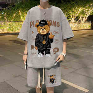 OEM Motif personnalisé Logo T-Shirt à manches courtes Vente en gros Costume de sport décontracté Imprimé Unisexe T-shirt surdimensionné et ensemble short - Product Image 1