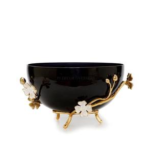 Cuenco decorativo y de servicio de Metal de forma redonda con acabado de esmalte de Color negro con suministro de Base de diseñador único pulido brillante plateado - Product Image 6