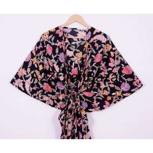 Vestido Midi Tipo Kaftan con Cuello en V, 100% Algodón Puro, Estampado Floral, Ecológico, para Mujer, Ropa de Playa, Verano, Crucero, Corte Regular - Product Image 2