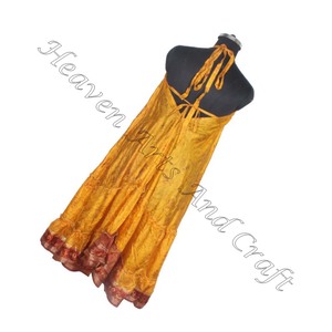 Hot Sexy à la recherche tenue décontractée pour les femmes porter Vintage Sari robe en soie dames élégant dîner robe sans manches robes de soirée femmes - Product Image 4