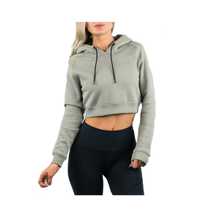 Sweat-shirt à capuche court bleu pour femme, coupe régulière, couleur unie, manches longues, tricoté, pour l'automne - Product Image 6