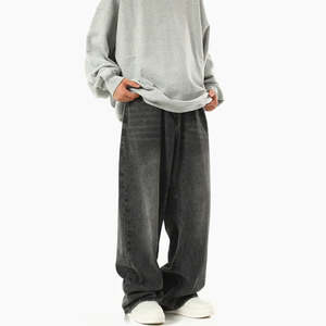 Jean baggy streetwear délavé et déchiré, nouveau style, coupe empilée, jean décontracté à jambe large pour homme, pantalon en denim ample - Product Image 1