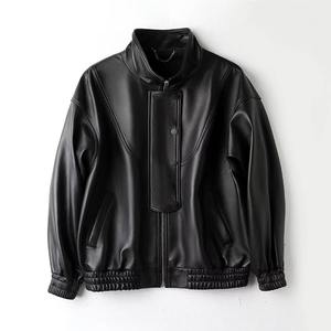 Veste en cuir véritable pour femmes à manches longues coupe ajustée vêtements d'extérieur à la mode manteau d'hiver chaud pour l'automne vêtements de rue décontractés - Product Image 2