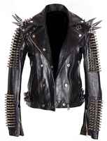 Blouson de moto clouté pour homme, taille adulte, noir, style punk, en cuir, coupe longue, avec clous, coupe-vent, vêtement de sport, clous robustes, couleurs personnalisables