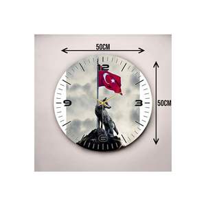 Horloge murale de table en bois coloré 50cm décor de table silencieux avec drapeau turc et cadeau de numéro de motif Bozkurt - Product Image 1