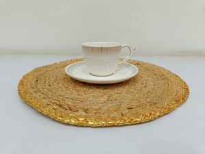 Set de table rond en jute bio, fait main, durable, moderne, avec bordure dorée, pour la maison, les mariages, les banquets ou les événements en plein air - Product Image 3