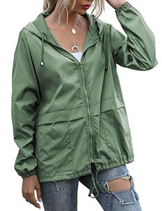 Chaqueta Cortavientos Impermeable y Transpirable Ligera y Ecológica para Mujer, con Capucha Ajustable, Bolsillos, Tacto Suave, Tinte Liso - Product Image 1