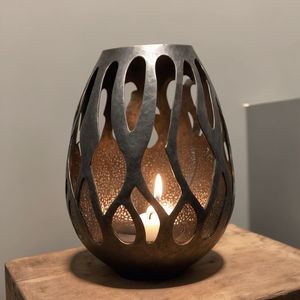 Handcrafted Metal Oval T-Lite Candle Holder Home Decoration Christmas Tabletop Lantern Jars WB INC India Incarnate <b>Glass</b> - Product Image 1