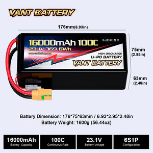 Аккумуляторная батарея 6S 23,1 V 16000mAh 100C с высокой плотностью энергии для дрона, XT90-S - Product Image 4