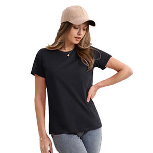 Camiseta Casual para Mujer, Material de Algodón Ligero, Cuello Redondo, Ajuste Cómodo, Color Sólido, Ropa de Verano, OEM, ODM, Pedido al por Mayor - Product Image 2