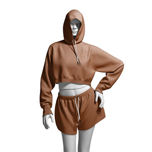 Breathable <b>Matching</b> <b>Jogger</b> Outfit Womens 2 Piece <b>Hoodie</b> <b>and</b> Shorts Set Casual Loungewear Activewear Affordable Custom OEM/ODM - Product Image 1