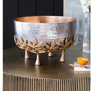 Cuenco de aluminio dorado hecho a mano con rama Floral, accesorio de lujo moderno, usado para centro de mesa, decoración del hogar - Product Image 3