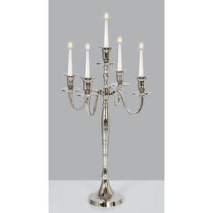 Candélabre de luxe en argent pour mariage, 5 bras, support de bougie en métal, décoration traditionnelle, aluminium nickelé poli, chandelier - Product Image 1