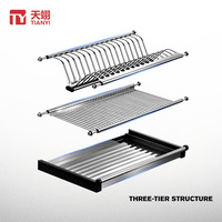 TIANYI Étagère coulissante moderne à 2 niveaux en fil plat pour armoire de cuisine supérieure, panier élévateur en acier chromé, organisateur de rangement