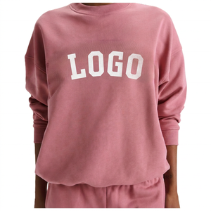 Sweat-shirt surdimensionné personnalisé avec logo pour femme, col rond, manches longues, pull en polaire rose - Product Image 3