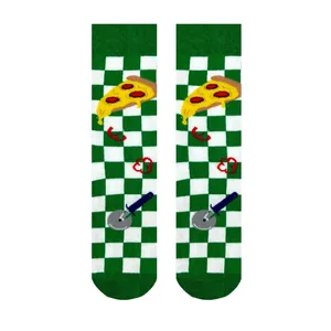 Calcetines tobilleros de nailon transpirables con diseño digital a cuadros de rebanadas de pizza para uso diario, talla única, técnicas de tejido para verano y primavera. - Product Image 1