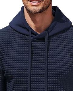 Sweat-shirt à capuche matelassé bleu marine pour homme, manches longues, décontracté, vêtement d'hiver avec poche kangourou et cordon de serrage réglable - Product Image 4