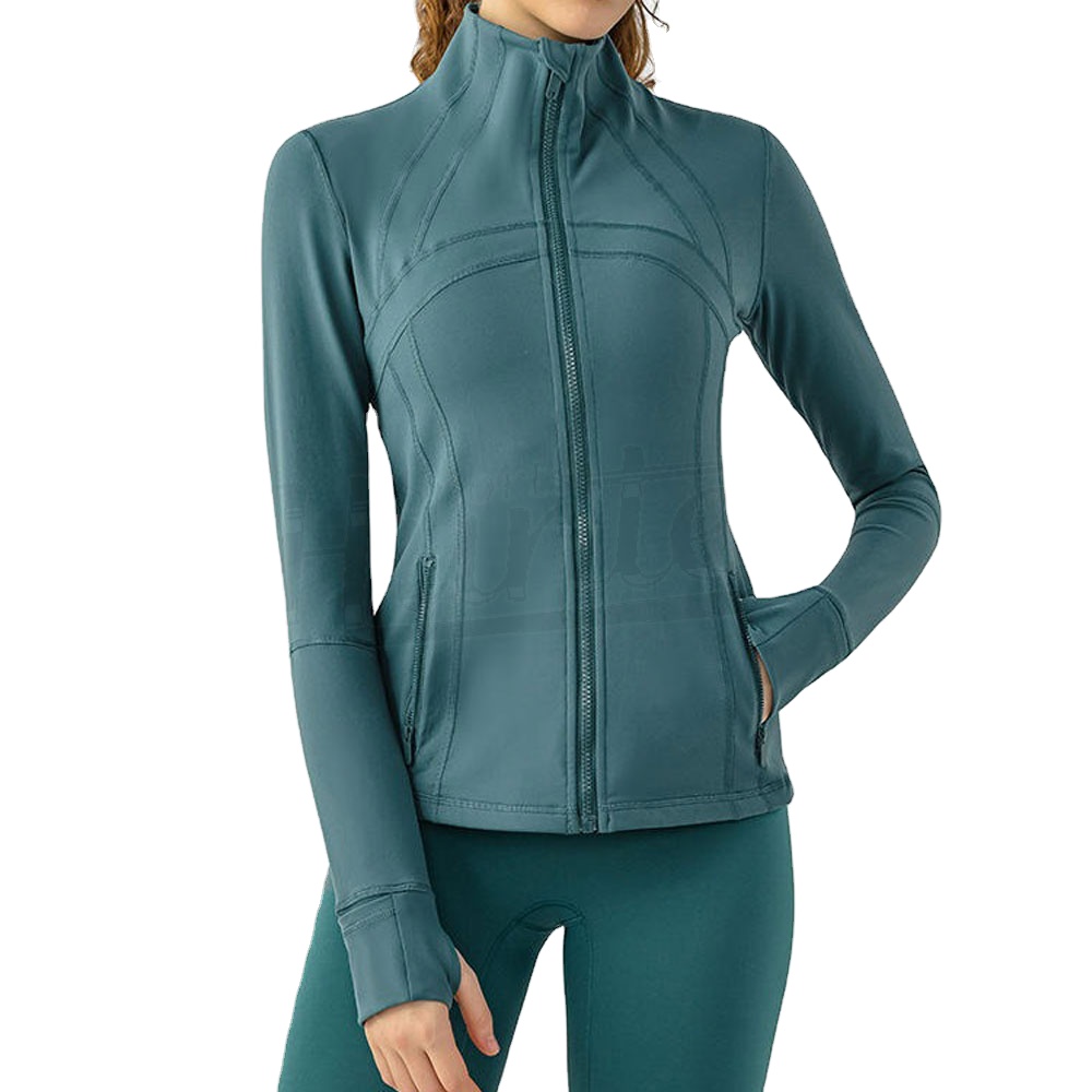 Wholesale Women Activewear Yoga Jackets Nylon Soft Ribbed Tops Slim Fit Zip up Long Sleeve Fitness Jacket