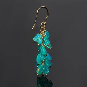 Green Fire <b>Opal</b> Cluster <b>Earrings</b> For Women AAA Ethiopian Minimalist Dangle Rare Fire <b>Opal</b> 925 Silver 14K Gold Plated - Product Image 3