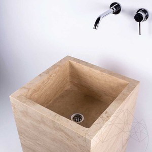 Lavabo sur pied en travertin, pierre naturelle, lavabo autoportant, luxe moderne, beige, résistant au feu, salon, hôtel, cuisine, salle à manger - Product Image 1