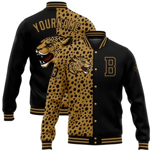 Veste universitaire en polaire de style vintage personnalisé en noir, rouge, blanc, col en V à boutons-pression 100% coton hiver Letterman Bomber Jacket - Product Image 4