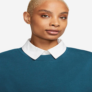 Relaxed Fit Ribbed Crewneck 70% Cotton 30% Recycled Polyester Fleece Ribbed Cuffs and Hem Teal <b>Blue</b> Crop Sweatshirt - Product Image 3