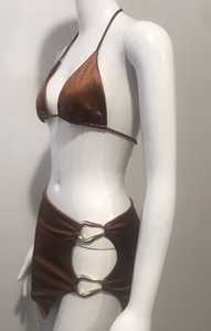 Conjunto de Bikini personalizable con logo y cinturón de malla con cordón bordado disponible letra Paisley 2 uds lavado liso teñido - Product Image 2