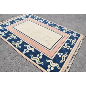 Alfombra de 6.3x8.8 pies, Alfombra Turca Vintage, Alfombra a Cuadros Azul - Product Image 2