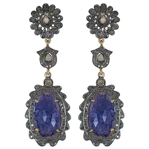 Magnifiques boucles d'oreilles pendantes en saphir pour femmes, bijoux fantaisie en pierres précieuses - Product Image 2