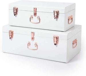 Beautify Ensemble de coffre de rangement en métal en acier de style vintage crème verrouillable et décoratif avec poignée en or rose - Product Image 4