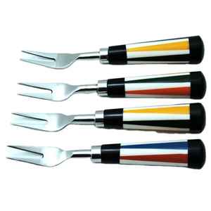 Ensemble de fourchettes à dîner et à fruits élégantes et luxueuses en acier inoxydable avec poignées en résine, lavables au lave-vaisselle, pour tables à manger modernes, utilisation en fête - Product Image 1