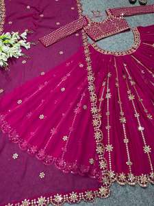 Hermoso diseñador indio Color Rosa lehenga Choli con Dupatta, bordado y pesado Georgette Sequence Work lehenga para mujeres - Product Image 4